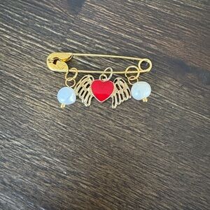 Hand Crafted Gold and Red Winged Heart Pin